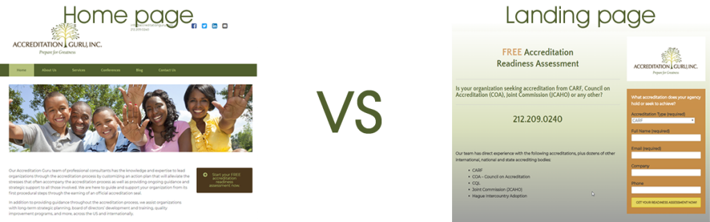 Example 2: home page vs. landing page